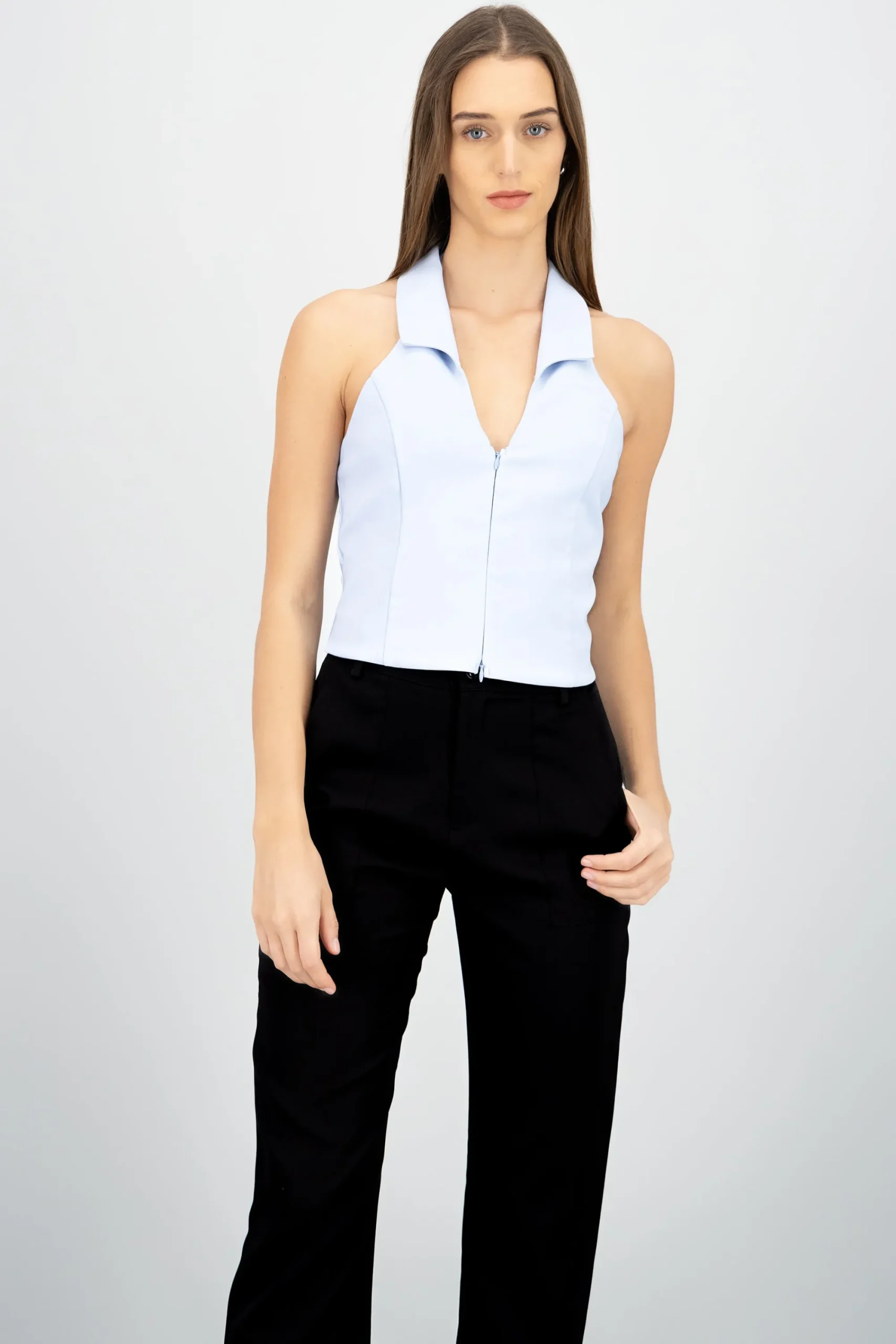 Shasa Solid Zipper Halter Top