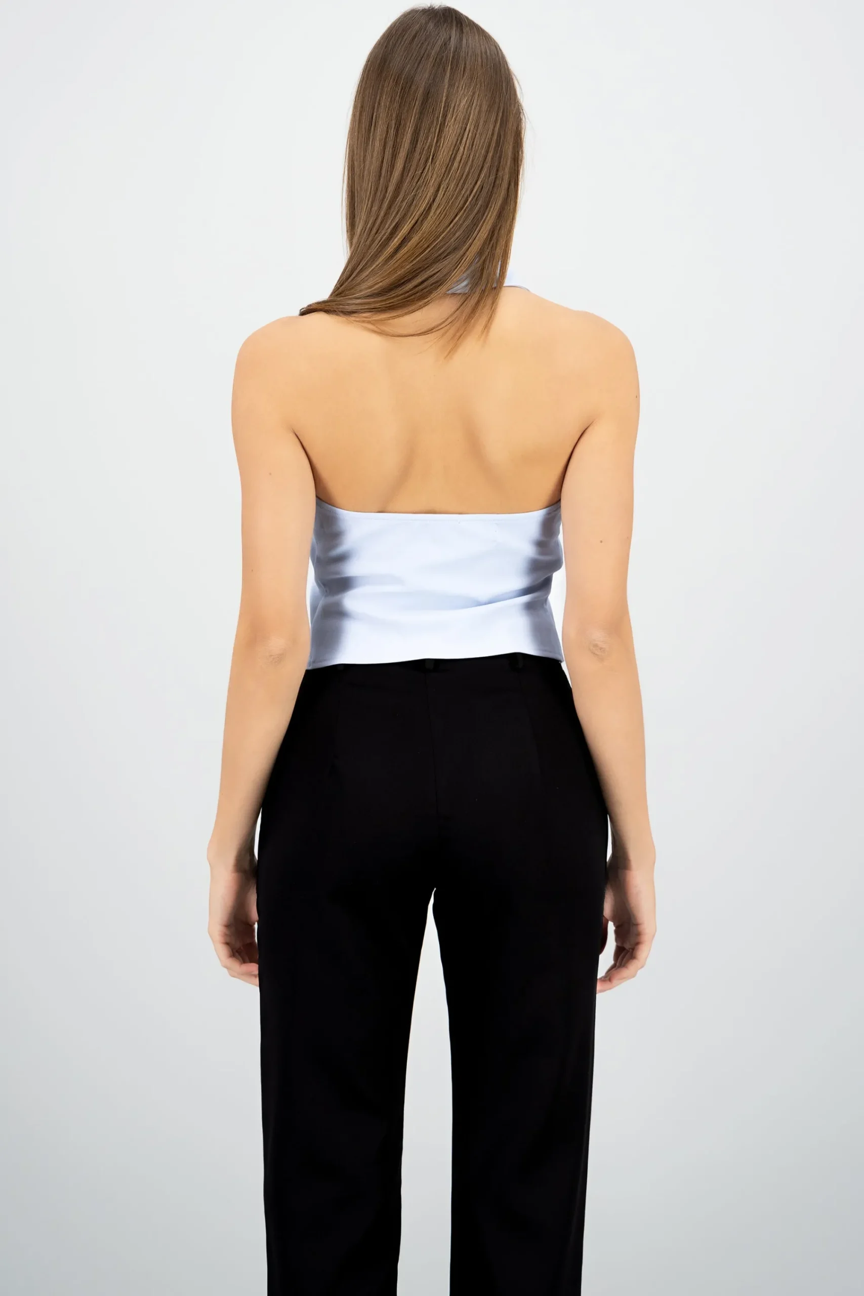Shasa Solid Zipper Halter Top