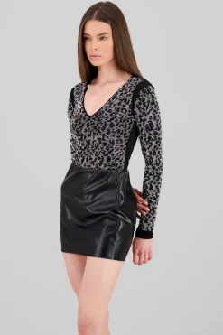 Shasa Sparkly Animal Print Bodysuit
