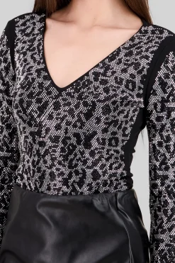 Shasa Sparkly Animal Print Bodysuit