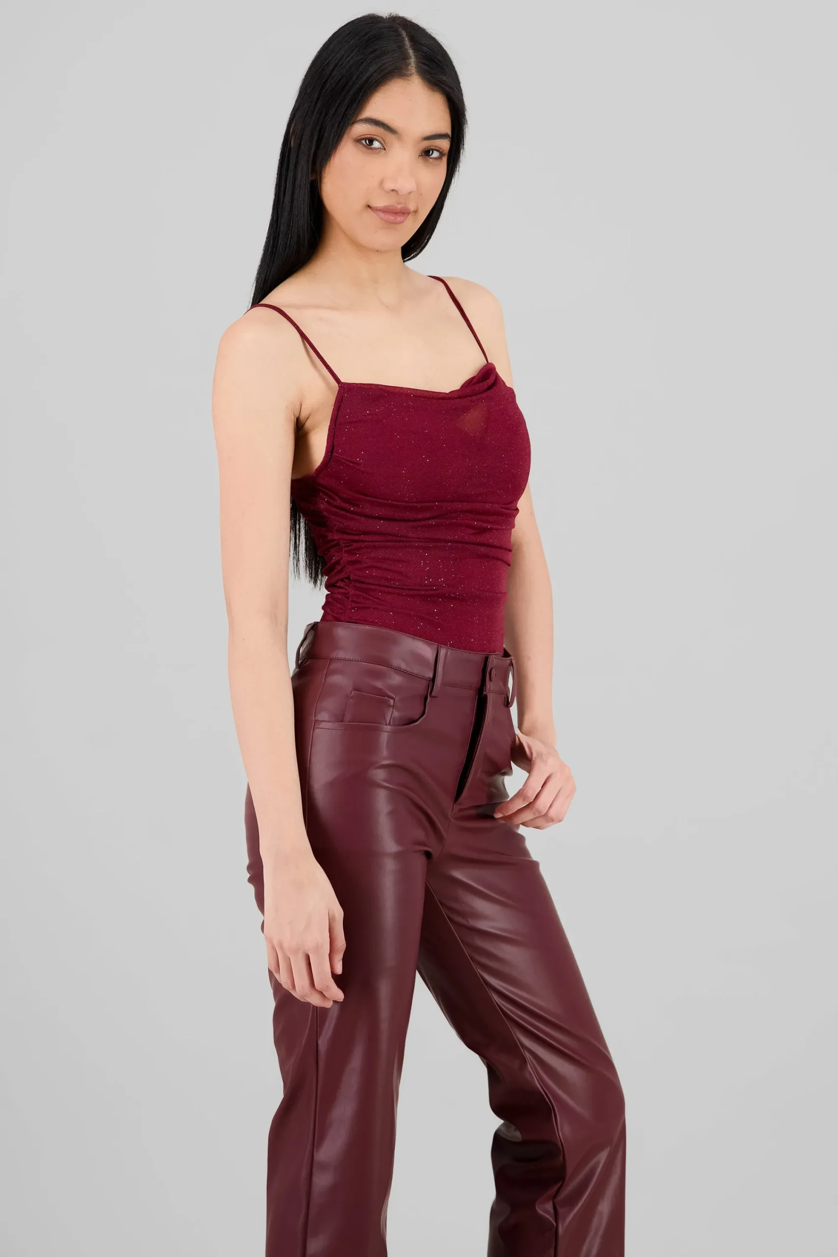 Shasa Sparkly Cowl Neck Bodysuit