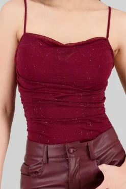 Shasa Sparkly Cowl Neck Bodysuit