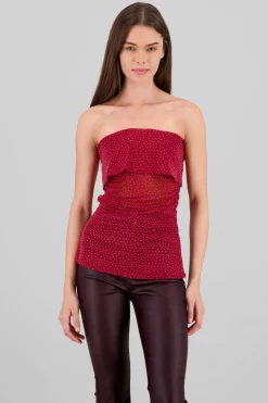 Shasa Sparkly Mesh Strapless Top