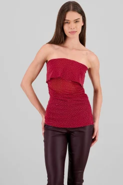 Shasa Sparkly Mesh Strapless Top