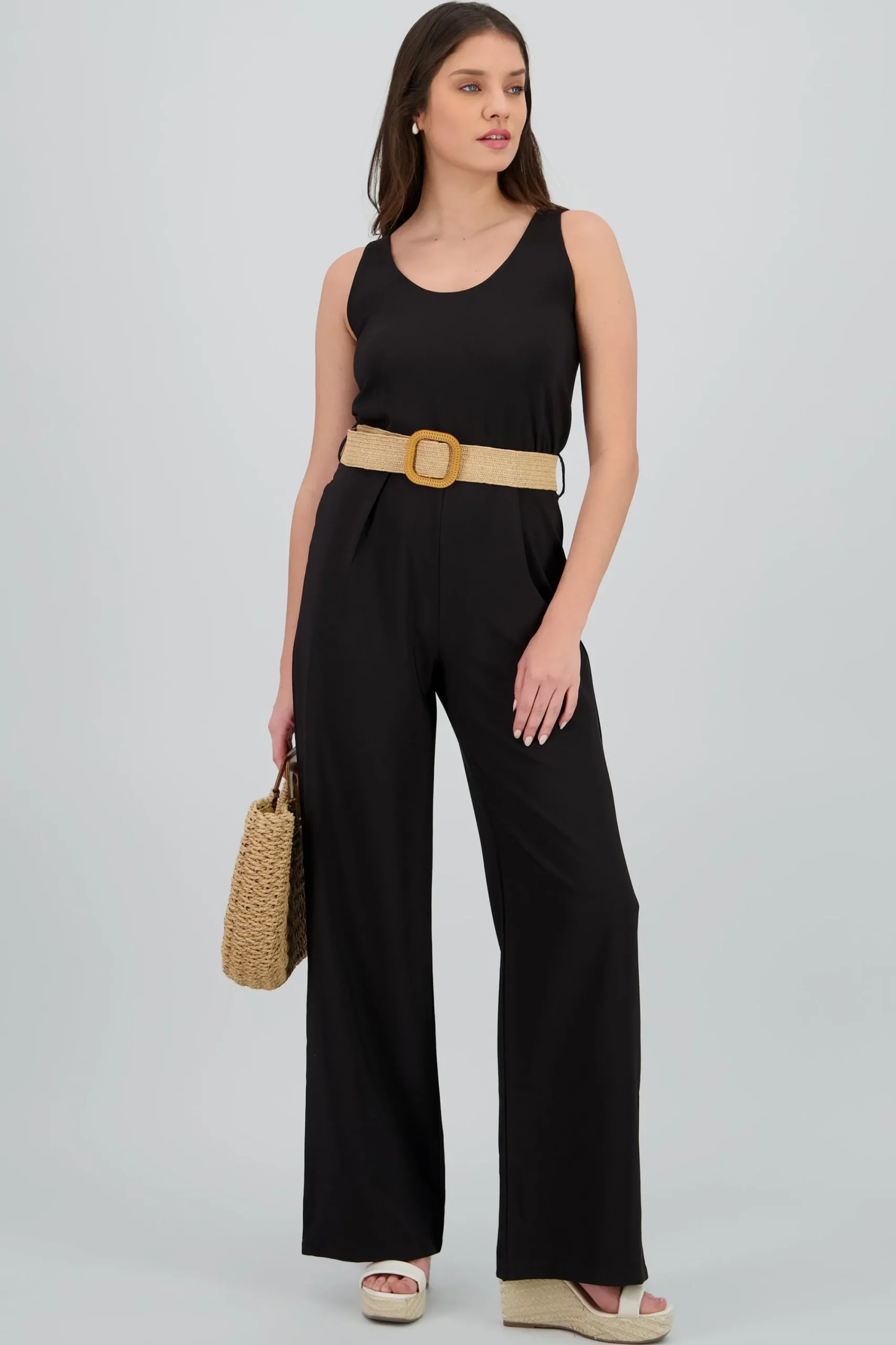 Shasa Square Neck Jumpsuit with Belt Detail