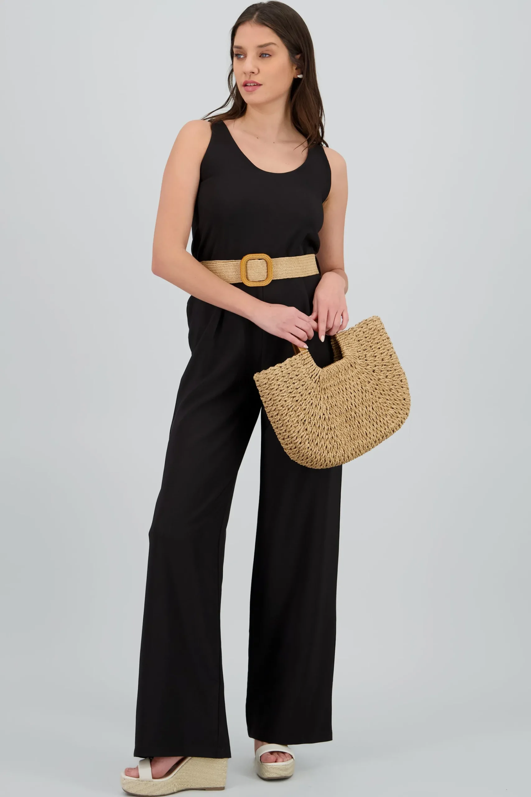 Shasa Square Neck Jumpsuit with Belt Detail