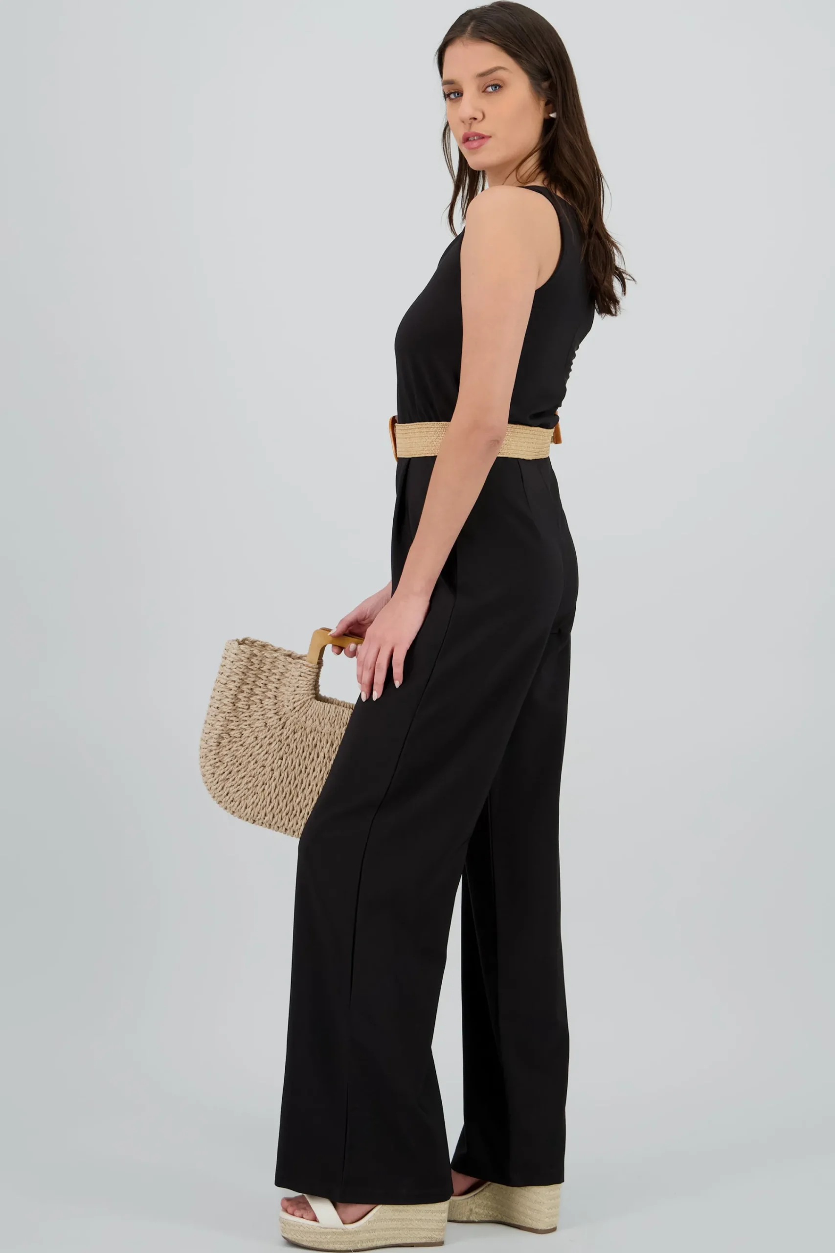 Shasa Square Neck Jumpsuit with Belt Detail