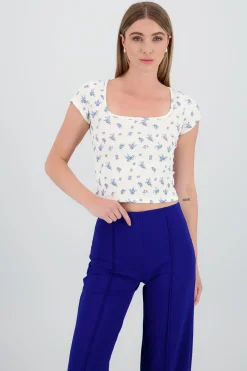 Shasa Square Neck Short Sleeve Printed Top