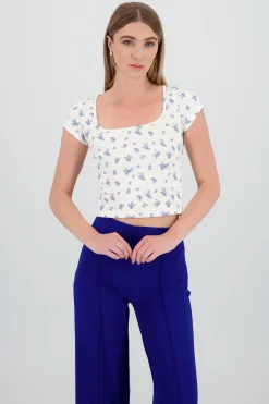 Shasa Square Neck Short Sleeve Printed Top