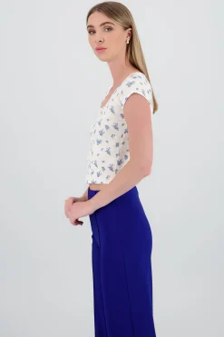 Shasa Square Neck Short Sleeve Printed Top