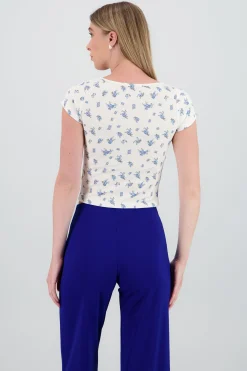Shasa Square Neck Short Sleeve Printed Top