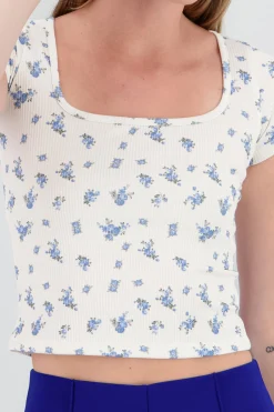 Shasa Square Neck Short Sleeve Printed Top