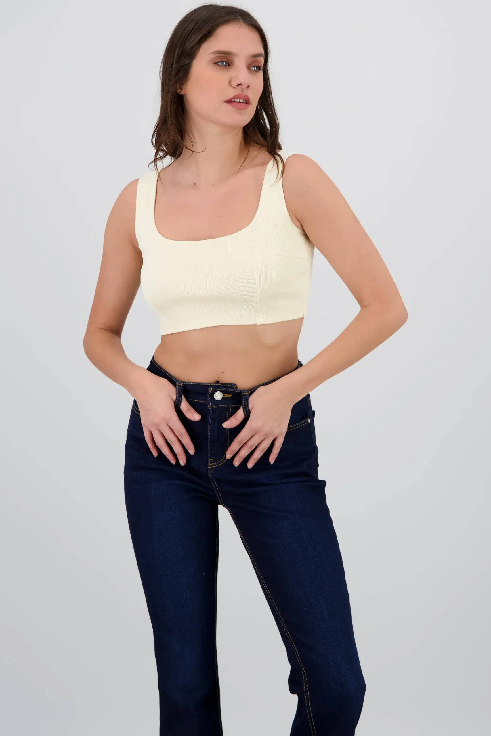 Shasa Square Neck Spaghetti Strap Crop Top