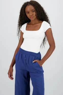 Shasa Square Neckline Short Sleeve Bodysuit