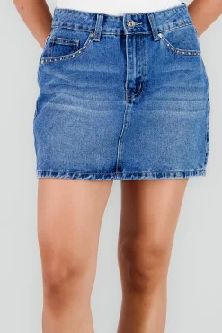 Shasa Star Studded Denim Mini Skirt