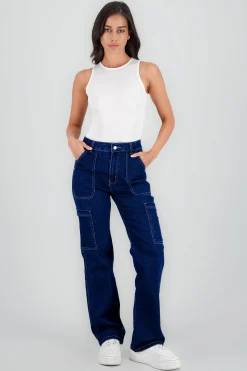 Shasa Straight Cargo Jeans with Pockets