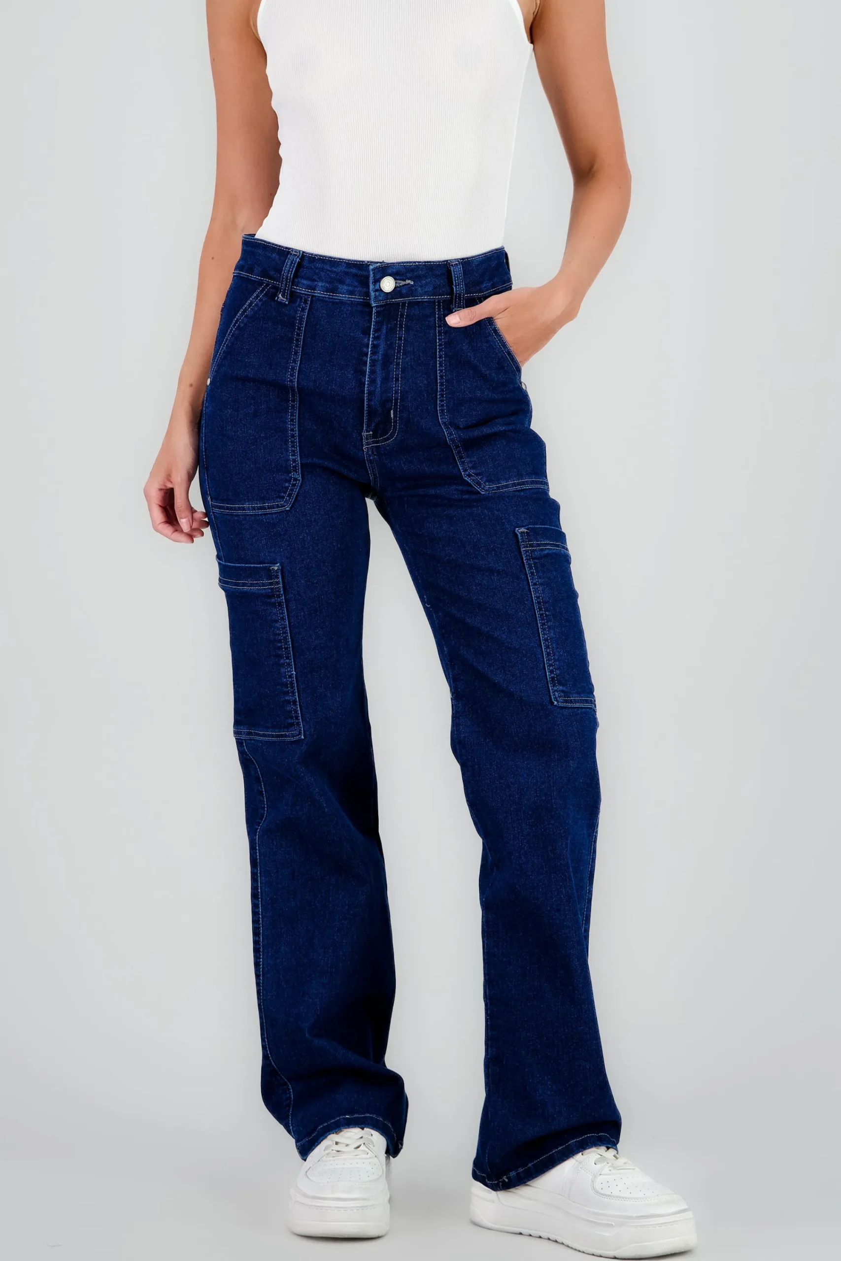 Shasa Straight Cargo Jeans with Pockets