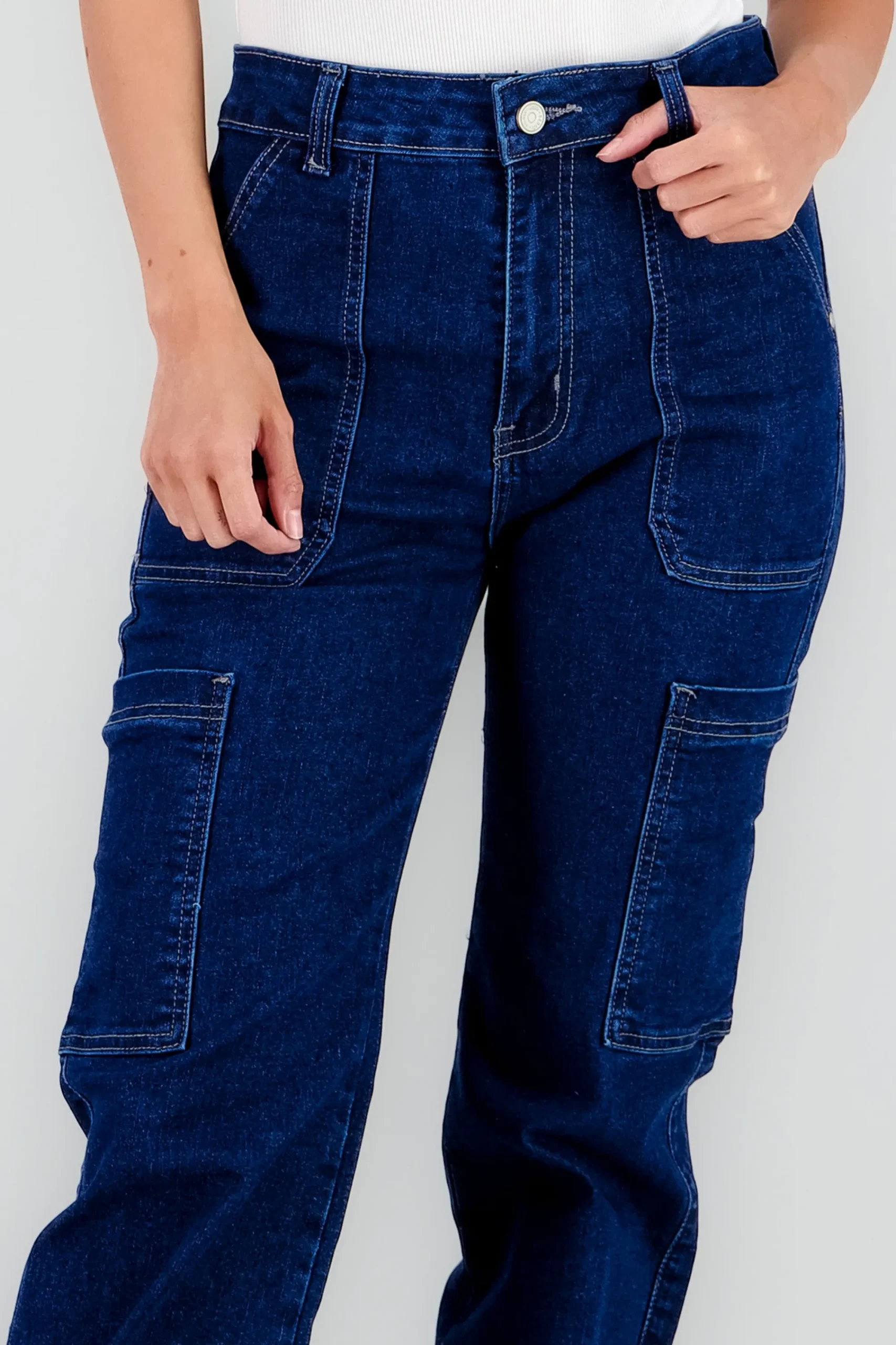 Shasa Straight Cargo Jeans with Pockets