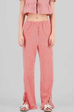 Shasa Straight Checkered Pants with Bow Detail