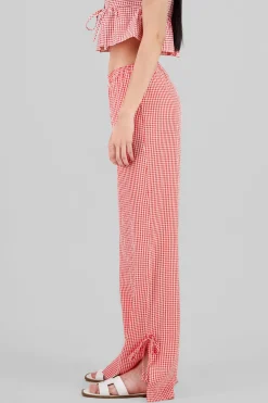 Shasa Straight Checkered Pants with Bow Detail