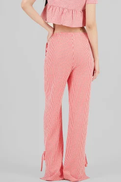 Shasa Straight Checkered Pants with Bow Detail