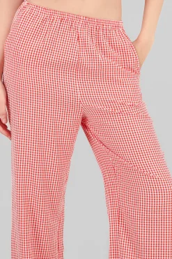 Shasa Straight Checkered Pants with Bow Detail