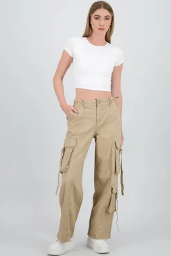 Shasa Straight Leg Cargo Pants With Strap Detailing