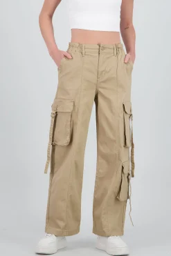 Shasa Straight Leg Cargo Pants With Strap Detailing