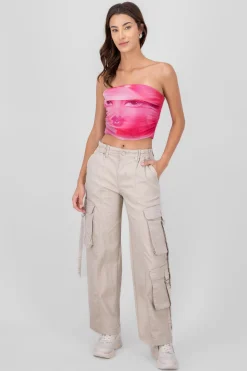 Shasa Straight Leg Cargo Pants With Strap Detailing