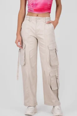 Shasa Straight Leg Cargo Pants With Strap Detailing