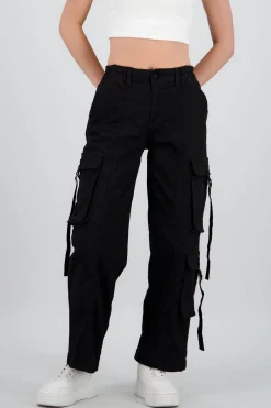 Shasa Straight Leg Cargo Pants With Strap Detailing