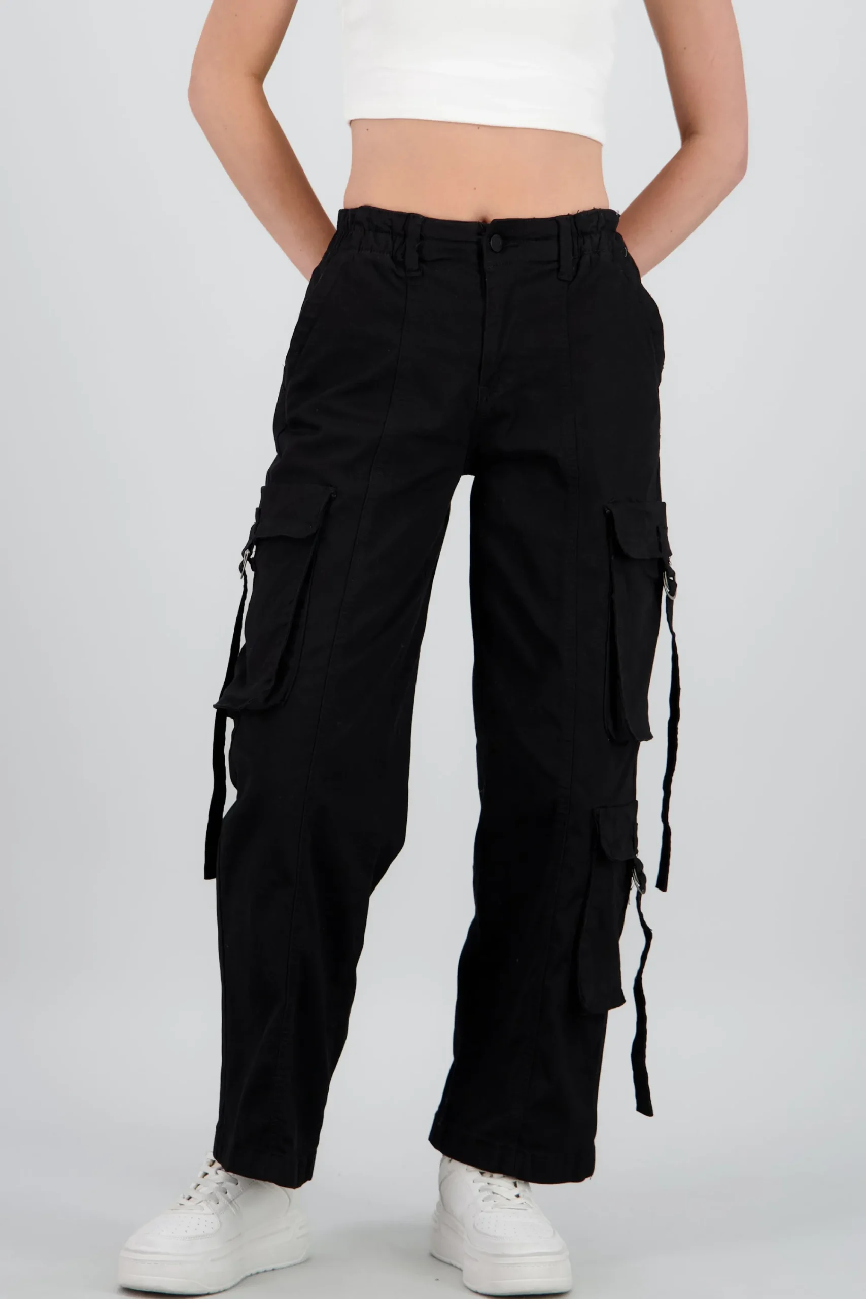 Shasa Straight Leg Cargo Pants With Strap Detailing