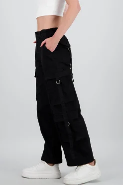 Shasa Straight Leg Cargo Pants With Strap Detailing