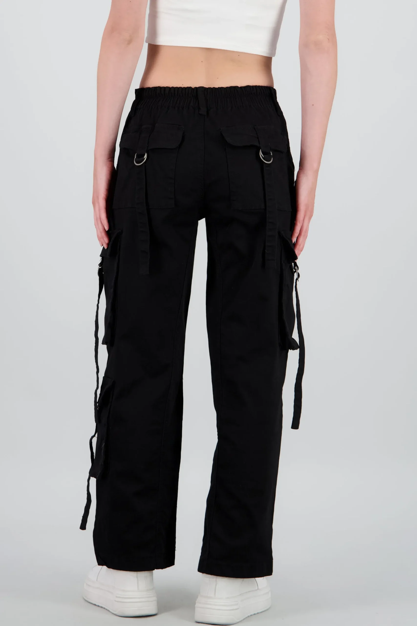 Shasa Straight Leg Cargo Pants With Strap Detailing