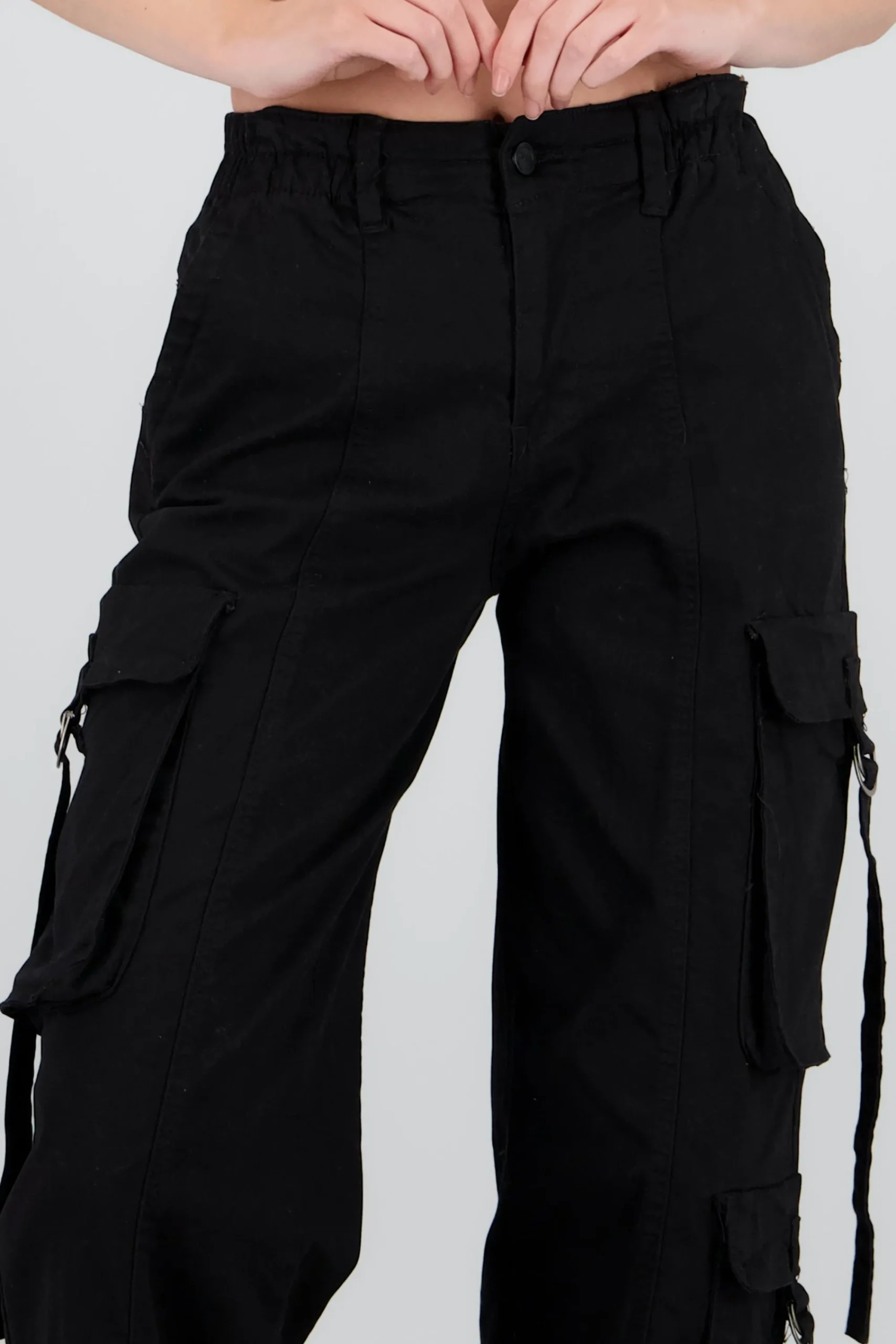 Shasa Straight Leg Cargo Pants With Strap Detailing