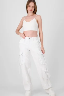Shasa Straight Leg Cargo Pants With Strap Detailing