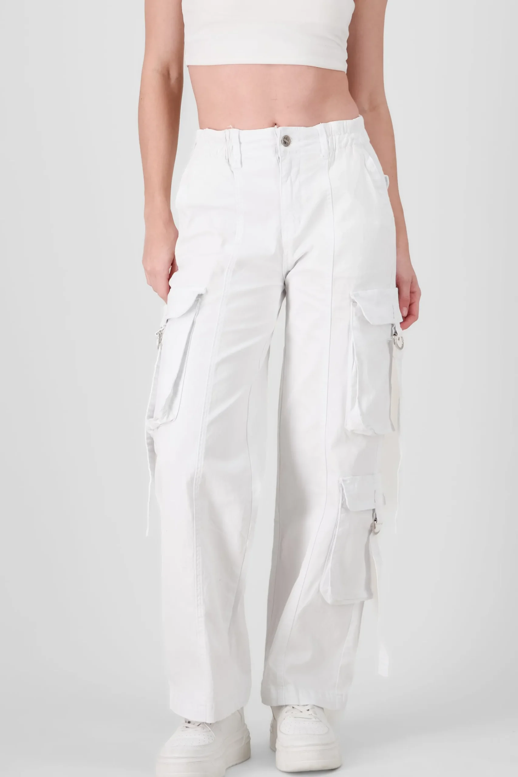 Shasa Straight Leg Cargo Pants With Strap Detailing