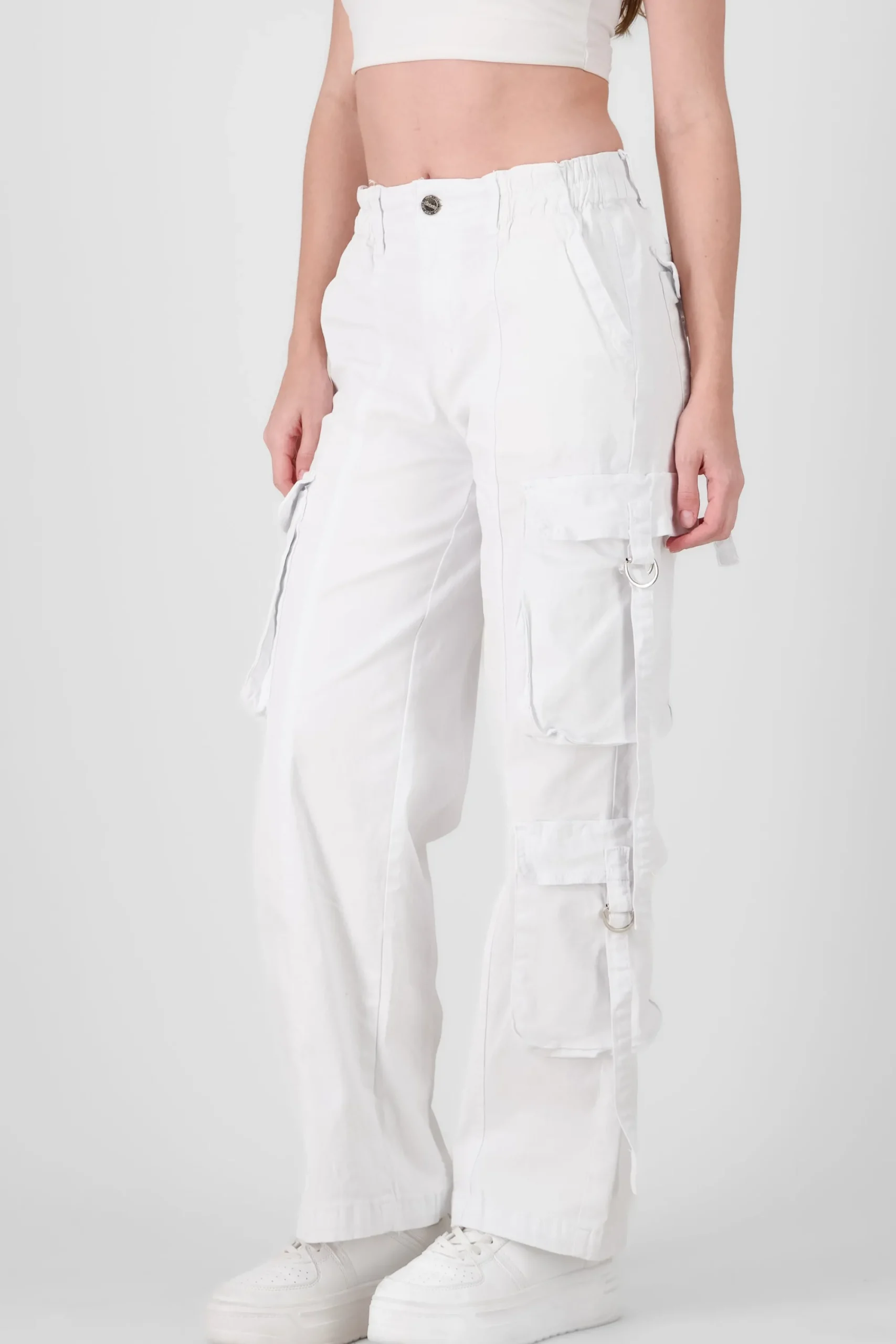 Shasa Straight Leg Cargo Pants With Strap Detailing