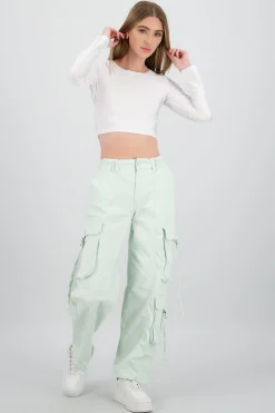 Shasa Straight Leg Cargo Pants With Strap Detailing