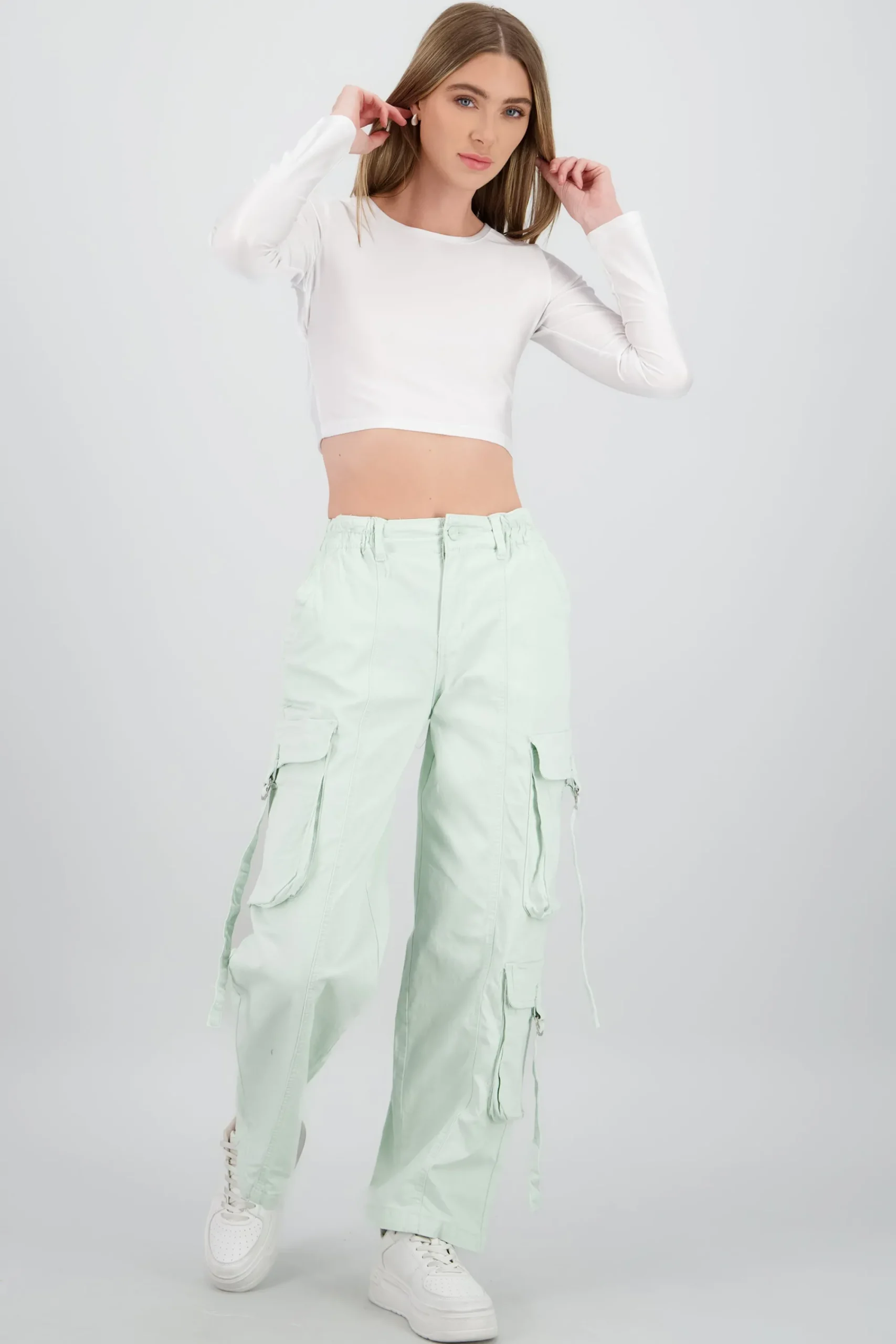 Shasa Straight Leg Cargo Pants With Strap Detailing