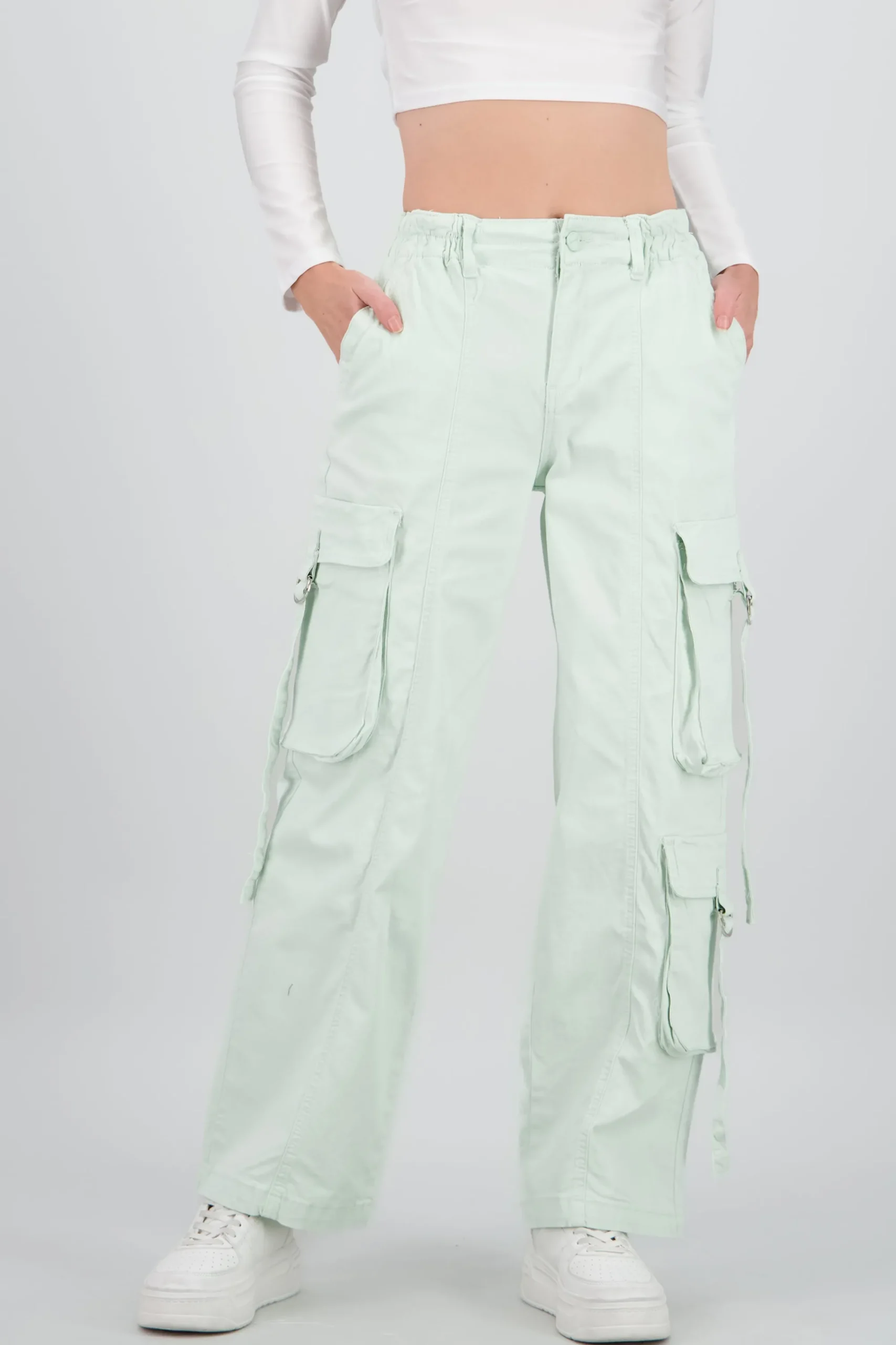 Shasa Straight Leg Cargo Pants With Strap Detailing