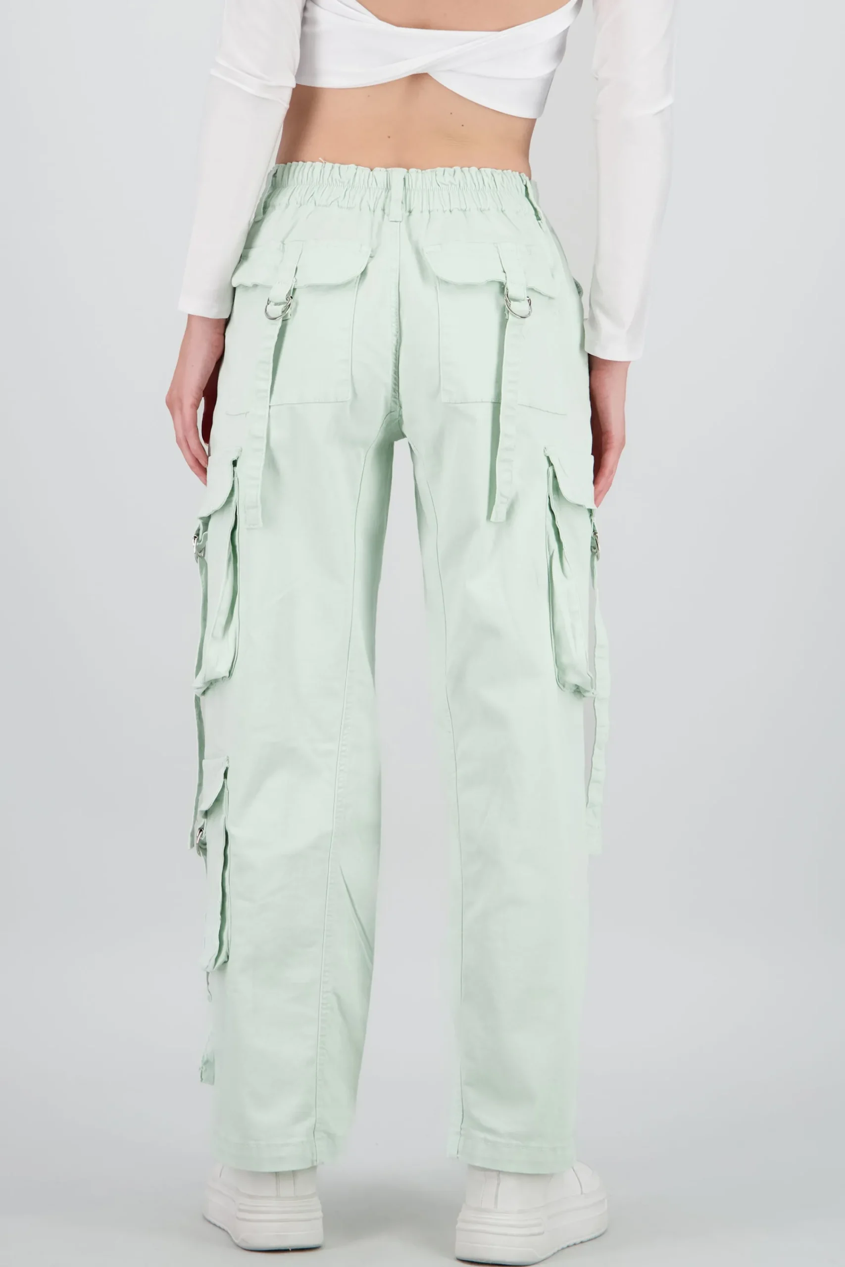 Shasa Straight Leg Cargo Pants With Strap Detailing