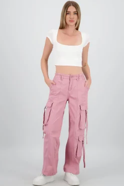 Shasa Straight Leg Cargo Pants With Strap Detailing
