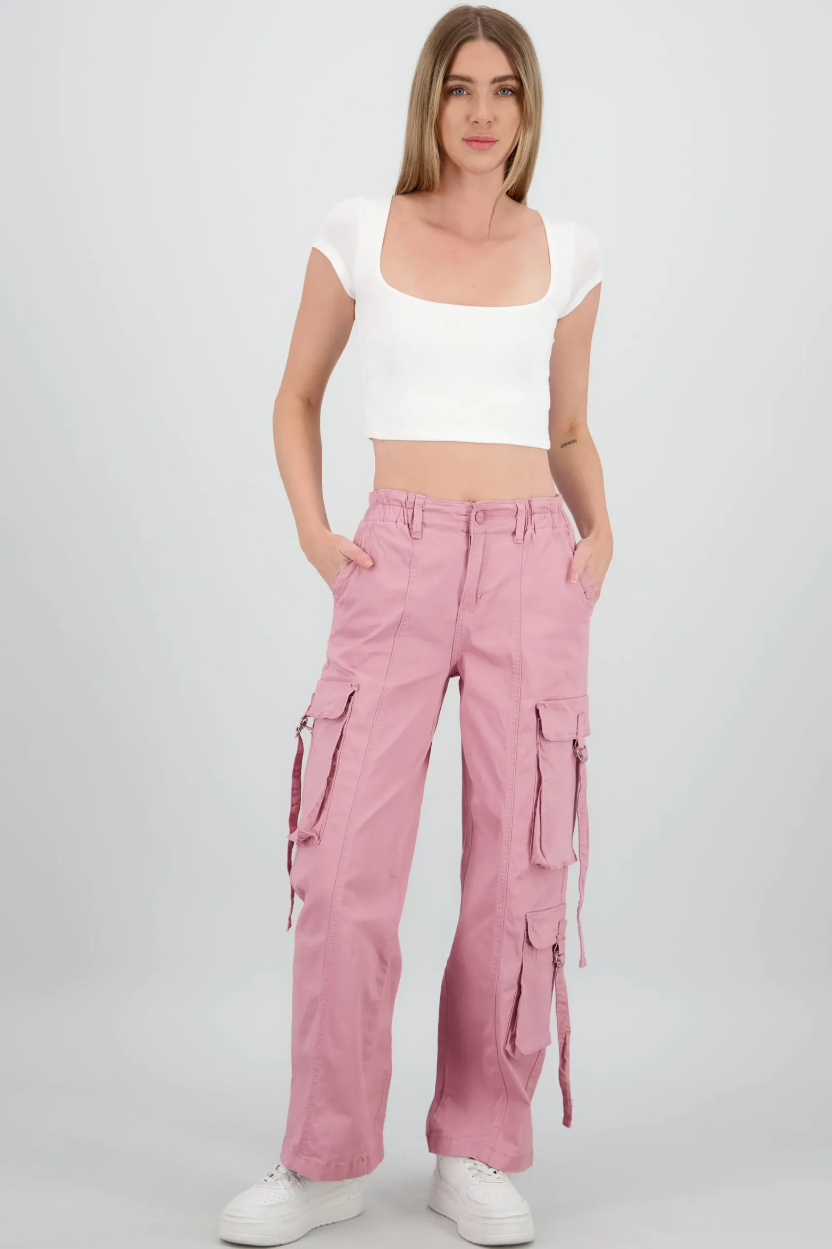 Shasa Straight Leg Cargo Pants With Strap Detailing