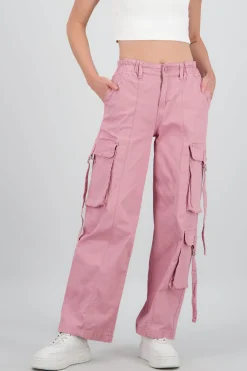 Shasa Straight Leg Cargo Pants With Strap Detailing