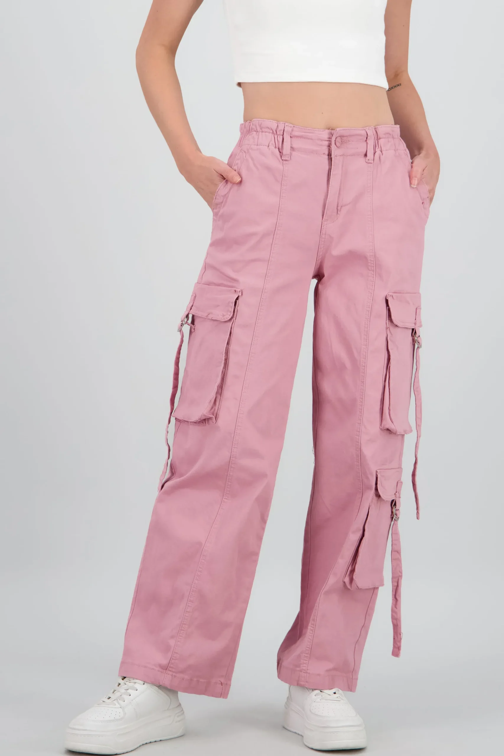 Shasa Straight Leg Cargo Pants With Strap Detailing