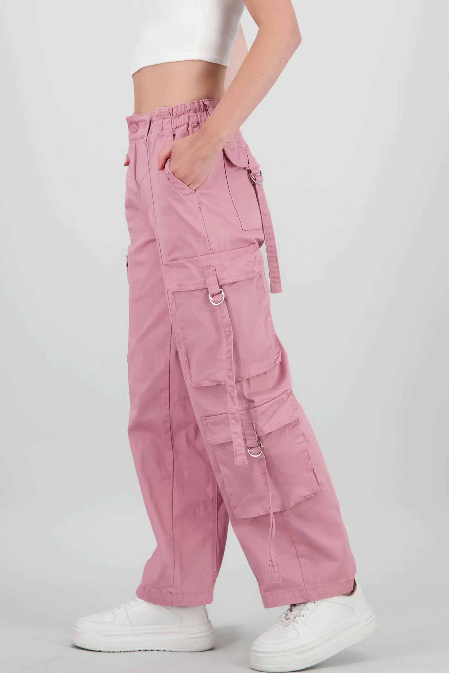 Shasa Straight Leg Cargo Pants With Strap Detailing