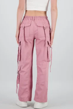 Shasa Straight Leg Cargo Pants With Strap Detailing