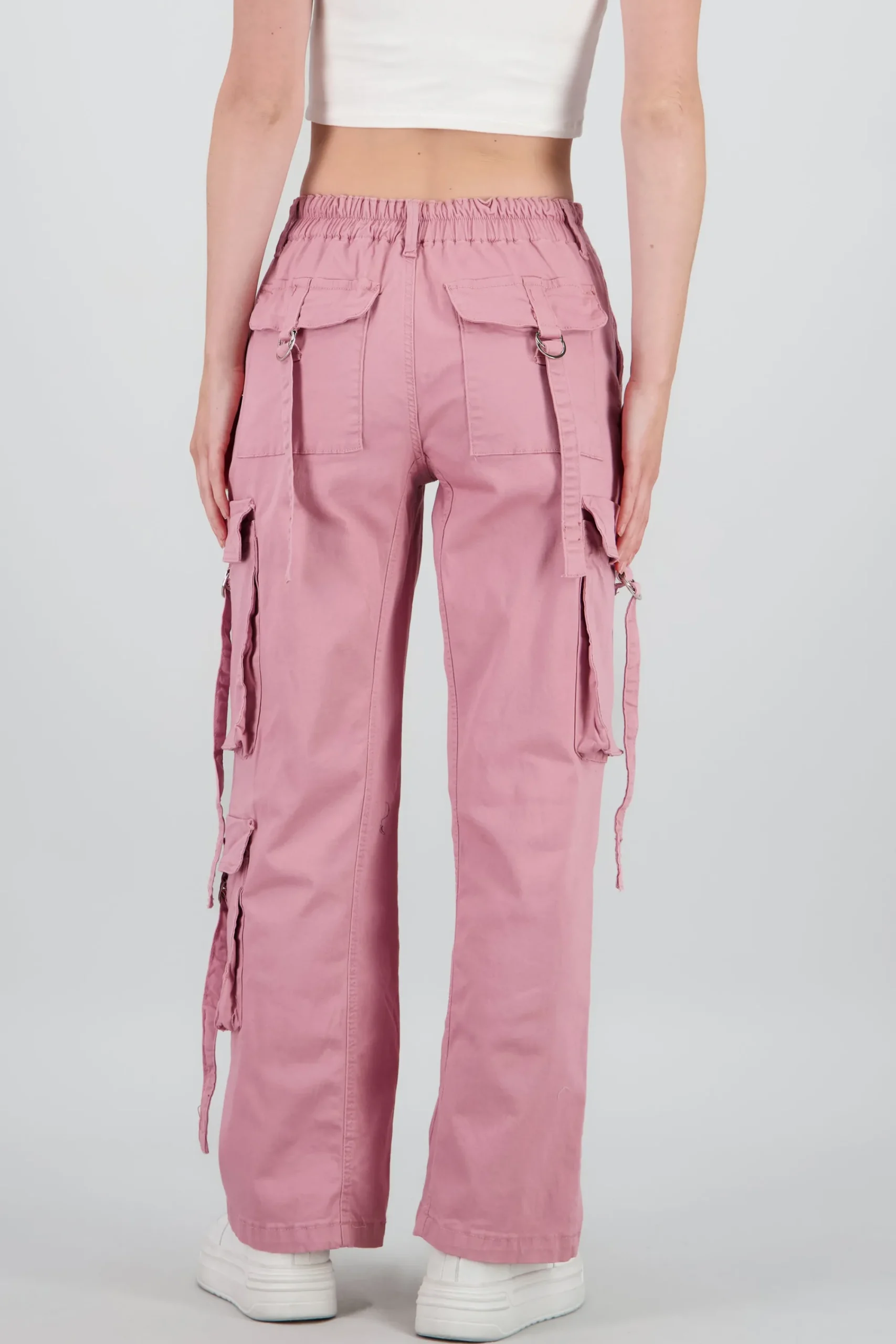 Shasa Straight Leg Cargo Pants With Strap Detailing