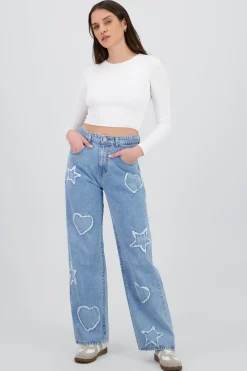Shasa Straight Leg Jeans with Patches